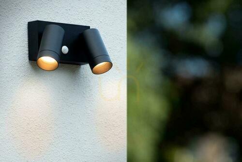 Prüfen Außenwandleuchte mit Bewegungsmelder Lucide TAYLOR 09831/02/30 schwarz Aluminium LED GU10