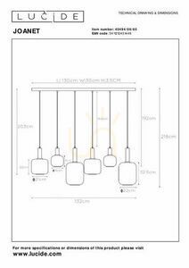 Lucide JOANET Pendelleuchte 45494/06/65, Rauchglas und Mattgold, 6×E27, 132 cm small 5