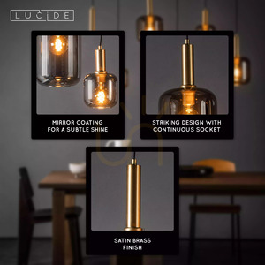 Lucide JOANET Pendelleuchte 45494/06/65, Rauchglas und Mattgold, 6×E27, 132 cm small 6