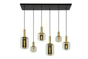 Lucide JOANET Pendelleuchte 45494/06/65, Rauchglas und Mattgold, 6×E27, 132 cm small 0
