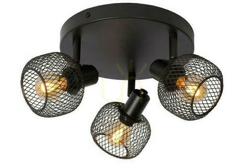 Prüfen Strahler Lucide MAREN Schwarz Metall Vintage 3-flammig E14 77978/13/30