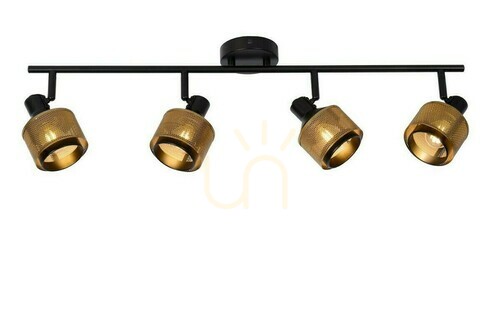 Prüfen Strahler Lucide RAFA 4-flammig Schwarz Gold Metall Vintage 77980/04/30