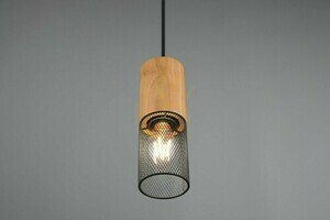 Trio DUOLINE 73430132 Schienen-Pendelleuchte, Schwarz matt und Holz, 1×E27 small 2