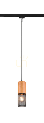Prüfen Trio DUOLINE 73430132 Schienen-Pendelleuchte, Schwarz matt und Holz, 1×E27