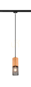 Trio DUOLINE 73430132 Schienen-Pendelleuchte, Schwarz matt und Holz, 1×E27 small 0
