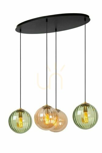 Prüfen Pendelleuchte Lucide MONSARAZ Grün Glas Metall Retro 4-flammig 45493/04/33
