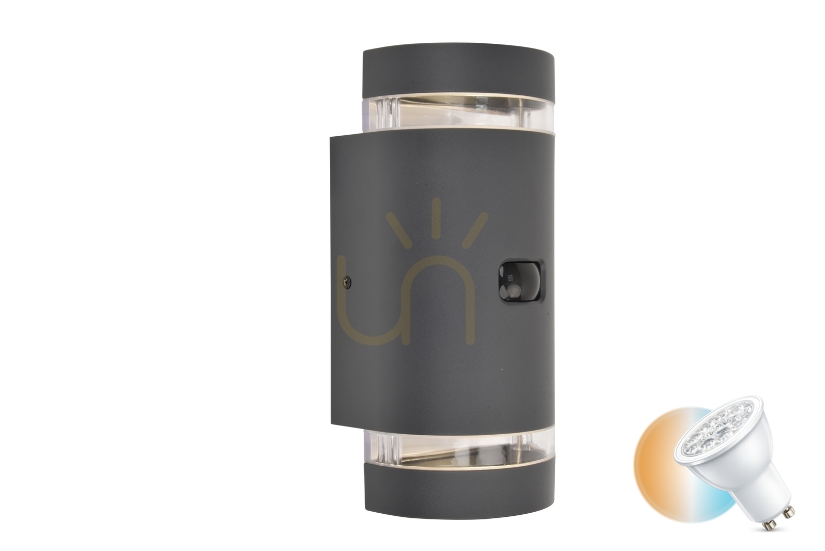 Utomhusvägglampa Lutec Focus grå med rörelsesensor LED 5604014118