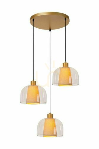 Prüfen Pendelleuchte Lucide GUNHILD Beige Glas Metall 3-flammig 30460/13/60