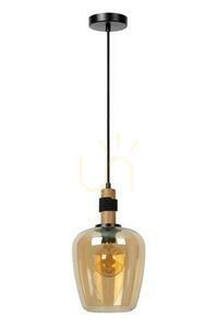 Lucide ILONA Pendelleuchte, Bernsteinglas Ø 22 cm, E27 max. 40 W, Höhe 70–173 cm, schwarze Rosette, 45408/22/62 small 1