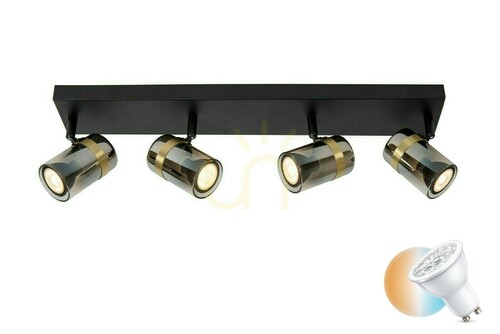Prüfen Plafond Lucide UPTON 4-Licht Schwarz Gold GU10 dimmbar Modern