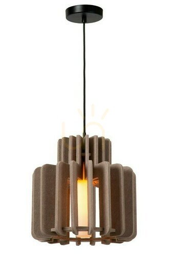 Prüfen Pendelleuchte Lucide Rollo Grau Filz Glas Japandi 40 cm