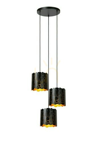 Prüfen Pendelleuchte Lucide ALMELO 3-flammig Schwarz Gold Metall Modern