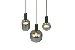 Trio DIVA Pendelleuchte 319830332, 3 × E27, Schwarz matt und verchromtes Glas small 1
