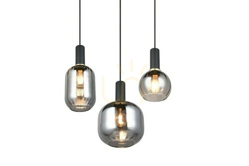 Prüfen Trio DIVA Pendelleuchte 319830332, 3 × E27, Schwarz matt und verchromtes Glas