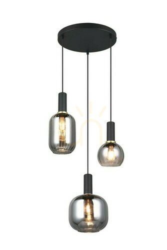 Prüfen Trio DIVA Pendelleuchte 319830332, 3 × E27, Schwarz matt und verchromtes Glas