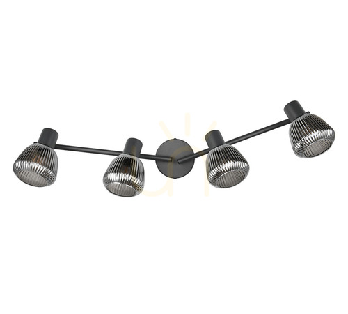 Prüfen Deckenstrahler TRIO TARIFA 862800432 – 4×E14, mattschwarz und verchromtes Glas