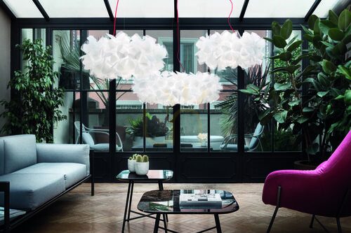 Prüfen Slamp Clizia Suspension Large Mama Non Mama White Red Wire Pendelleuchte.
