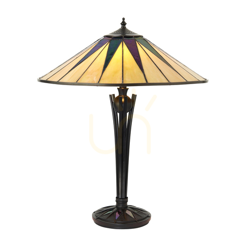 Prüfen Tischlampe Tiffany Multicolor 2-flammig Glas Polyesterharz Interiors 64045