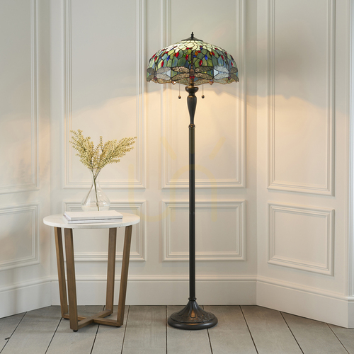 Prüfen Stehlampe Tiffany Blau 2-flammig E27 Glas Polyesterharz Interiors 64069