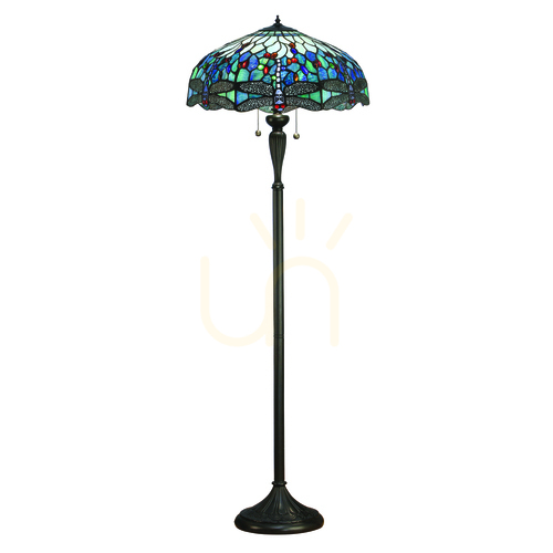 Prüfen Stehlampe Tiffany Blau 2-flammig E27 Glas Polyesterharz Interiors 64069