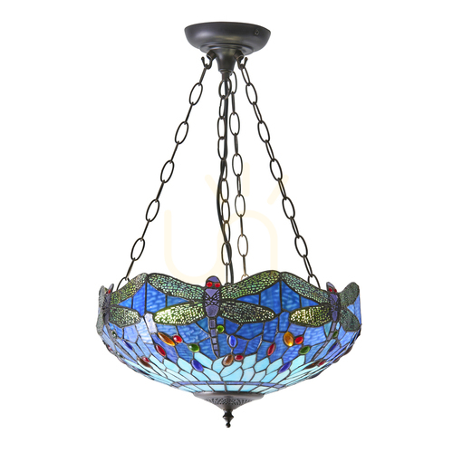 Prüfen Pendelleuchte Dragonfly Tiffany Blau 3-flammig E27 64075 Interiors