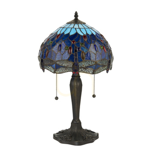 Tischlampe Tiffany blau Glas Zinkdruckguss Interiors 64090 small 1