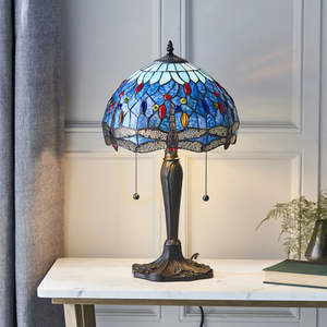 Tischlampe Tiffany blau Glas Zinkdruckguss Interiors 64090 small 3