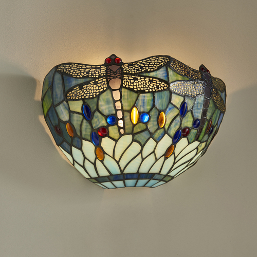 Prüfen Wandlampe Tiffany Libelle blau Glas Stahl Interiors 64102