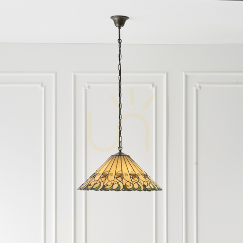 Prüfen Pendelleuchte Tiffany 3-flammig Multicolor Glas Stahl Interiors 64194