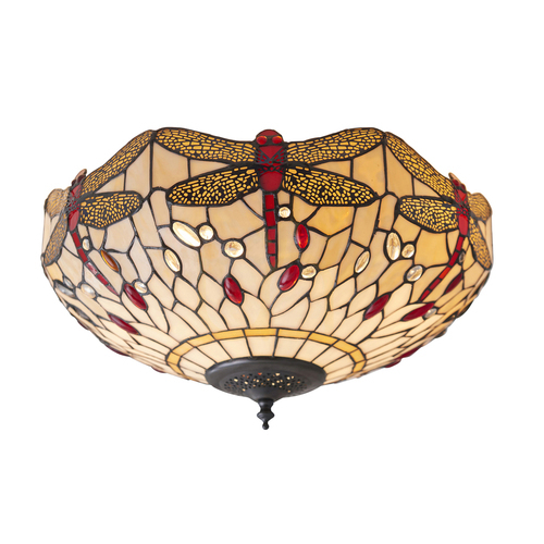 Prüfen Plafond Tiffany Dragonfly Beige 41 cm Glas Stahl Interiors 70723