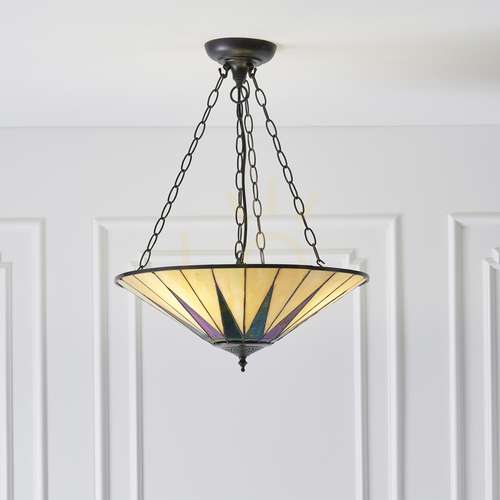 Prüfen Pendelleuchte Tiffany Multicolor 3-flammig E27 Glas Stahl 49 cm Interiors 70754