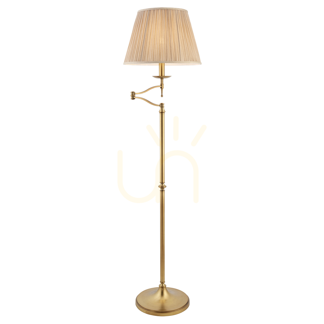 Golvlampa Interiors Stanford mässing 160 cm E27 svart kabel beige skärm 63621