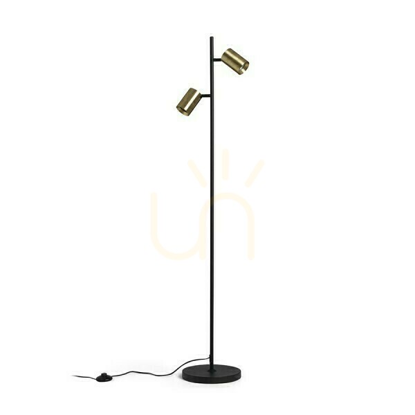Prüfen Flynn Ii Stehlampe Schwarz/Messing gebürstet 230 V Led Gu10 2x9 W. Flynn Ii Stehlampe Schwarz/Messing gebürstet 230 V Led Gu10 2x9 W.