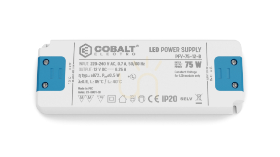 CobaltElectro PFV 12V 75W IP20 B LED Power Supply.