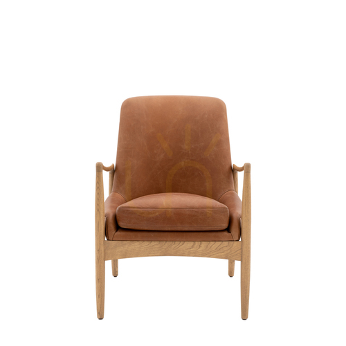 Prüfen Gallery Direct Carrera Sessel braunes Leder Eichenrahmen 68,5 × 72 × 82 cm