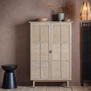 Schrank Gallery Direct Kyoto 2-türig Natur Massiv-Mindi Rattan 107 x 37 x 160 cm small 1
