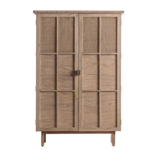 Prüfen Schrank Gallery Direct Kyoto 2-türig Natur Massiv-Mindi Rattan 107 x 37 x 160 cm