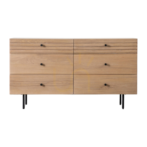 Prüfen Kommode Gallery Direct Okayama 6 Schubladen Eiche Stahl 131 x 45 x 72 cm