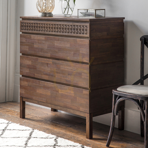 Prüfen Gallery Direct Boho Retreat Holzkommode, braun, 4 Schubladen, 100 × 46 × 104 cm