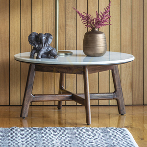 Couchtisch rund Gallery Direct Barcelona 80 cm Akazie Marmor dunkles Holz small 1
