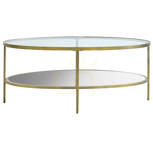 Prüfen Couchtisch Gallery Direct Hudson Champagner oval Glas Metall 112 cm