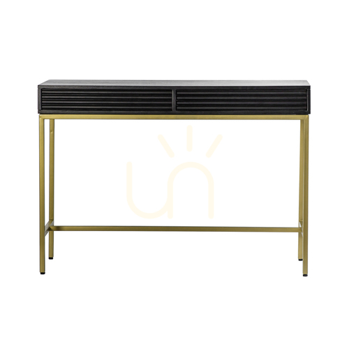 Prüfen Konsolentisch Gallery Direct Ripple 110 cm schwarz/gold Mangoholz 2 Schubladen