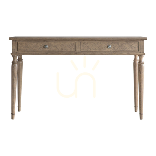Prüfen Schreibtisch Gallery Direct Mustique 2 Schubladen Mindi Holz natur 130 cm