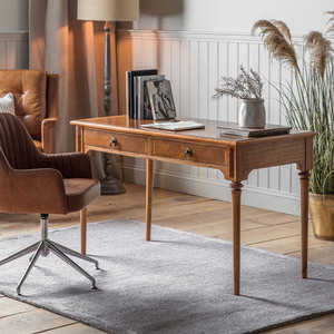 Schreibtisch Gallery Direct Symphony Walnuss Mindi Holz 130 cm 2 Schubladen small 1