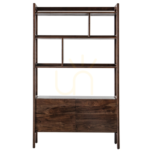 Prüfen Vitrine Gallery Direct Barcelona Akazie dunkles Holz mit Marmor 100 x 35 x 168 cm
