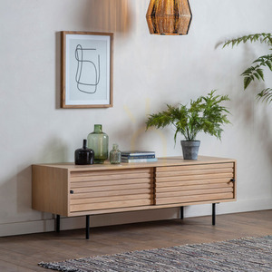 TV-Lowboard Gallery Direct Okayama Eiche 140 cm mit Schiebetüren Stahlfüße small 1
