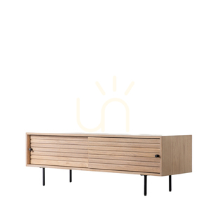 TV-Lowboard Gallery Direct Okayama Eiche 140 cm mit Schiebetüren Stahlfüße small 4