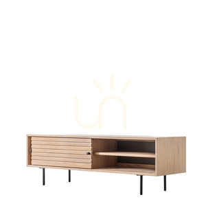 TV-Lowboard Gallery Direct Okayama Eiche 140 cm mit Schiebetüren Stahlfüße small 5