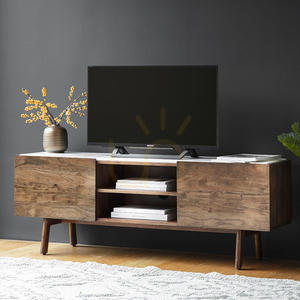 Medienschrank Gallery Direct Barcelona 136 cm Akazie dunkelbraun Marmor Mid-Century small 1