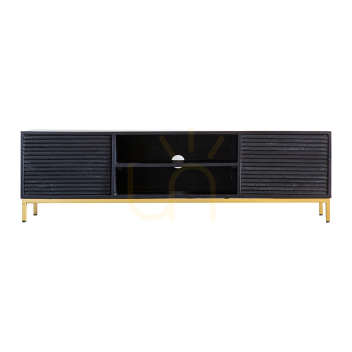Prüfen TV-Lowboard Gallery Direct Ripple 140 cm Mangoholz Schwarz/Gold